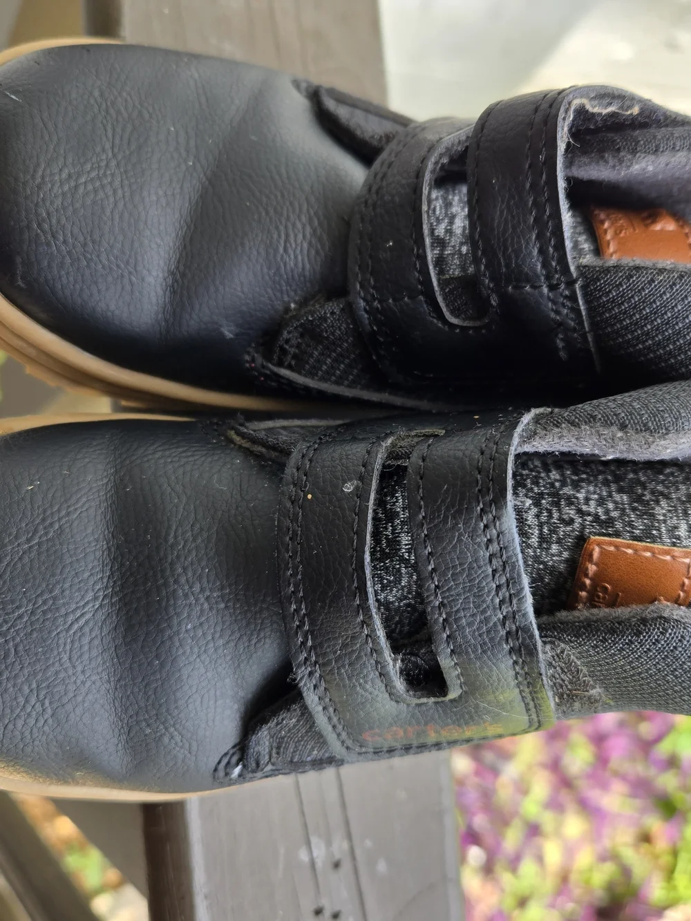 Carters Toddler Boys Black Leather-Look High-Top Shoes with Tan Sole